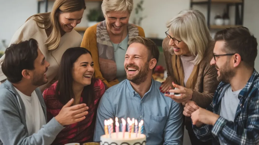 Glücklicher Schwiegersohn feiert seinen Geburtstag mit der Familie