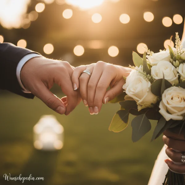 Schönsten Sprüche & Wünsche zur Hochzeit 1 Braut und Bräutigam halten Hände mit Eheringen